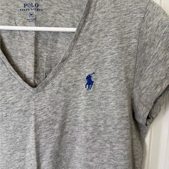 Polo by Ralph Lauren Heather Gray V-Neck Tee with Blue Logo - Picture 2 of 5
